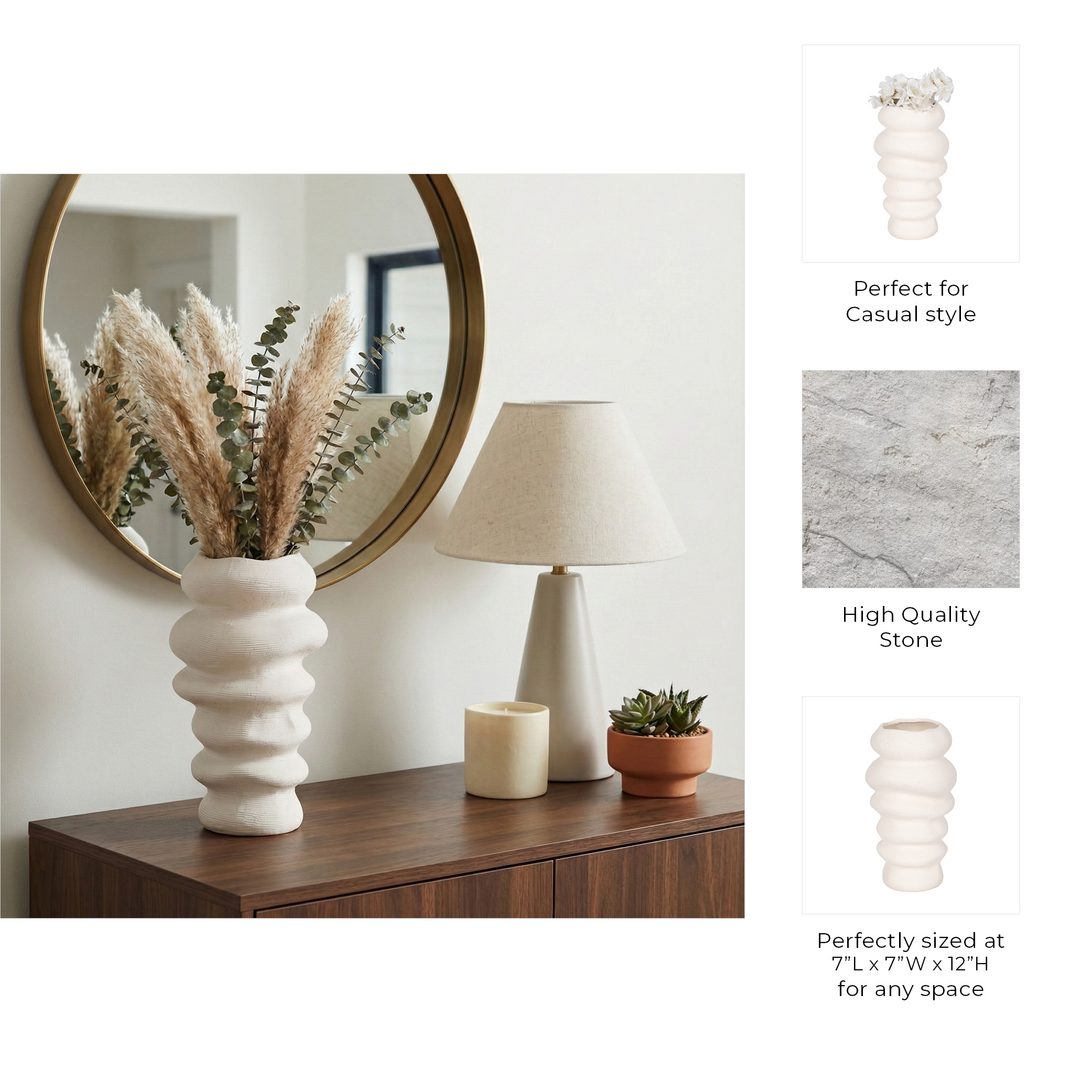 Duttonmore White Vase 12 (In) - Image 2